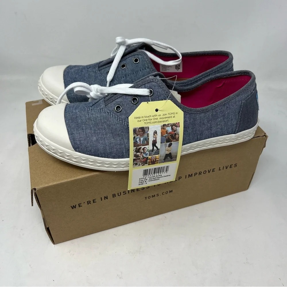 TOMS Zuma Youth 5 Blue Speckled Chambray Lace Up Sneakers New in Box